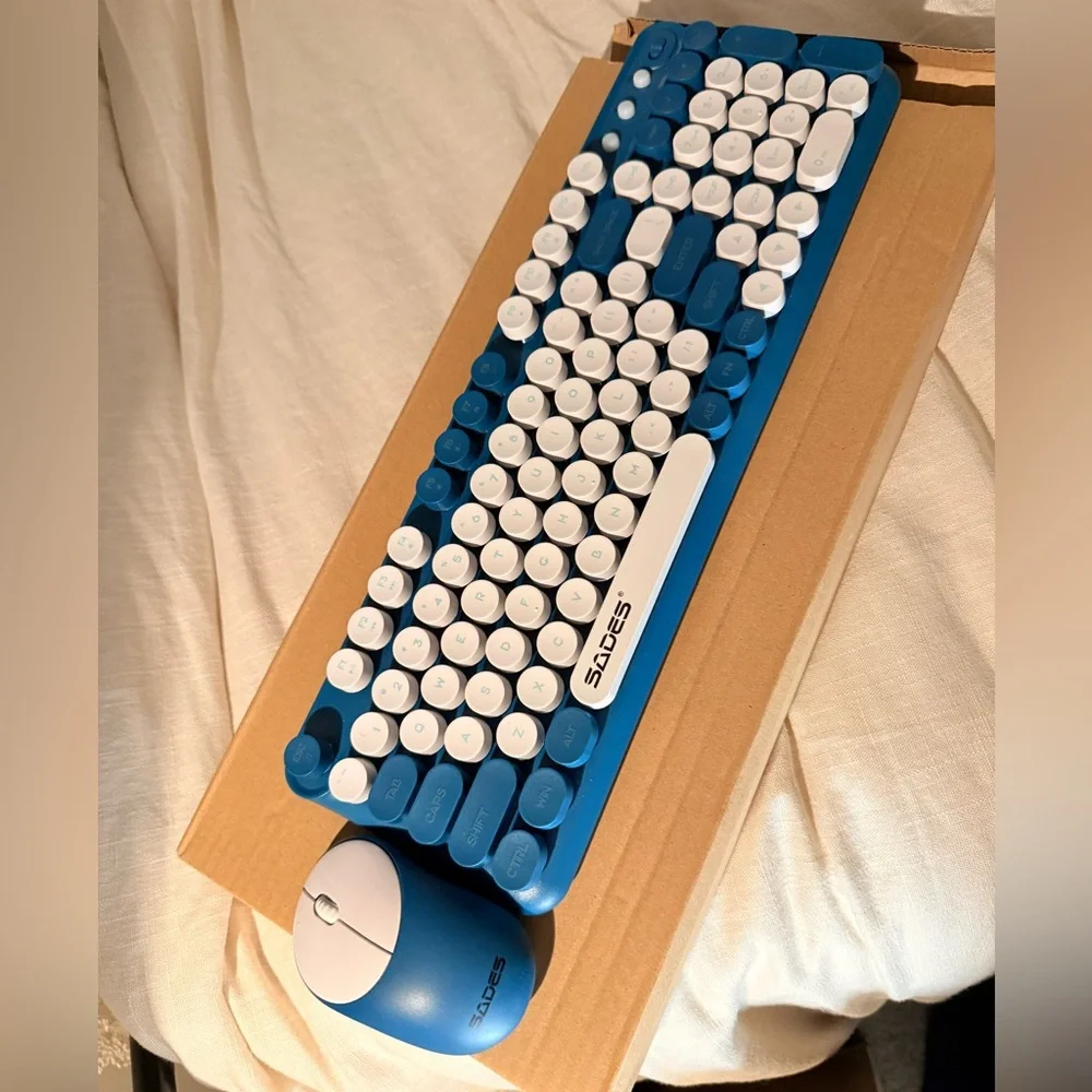 Blue and White Wireless Keyboard